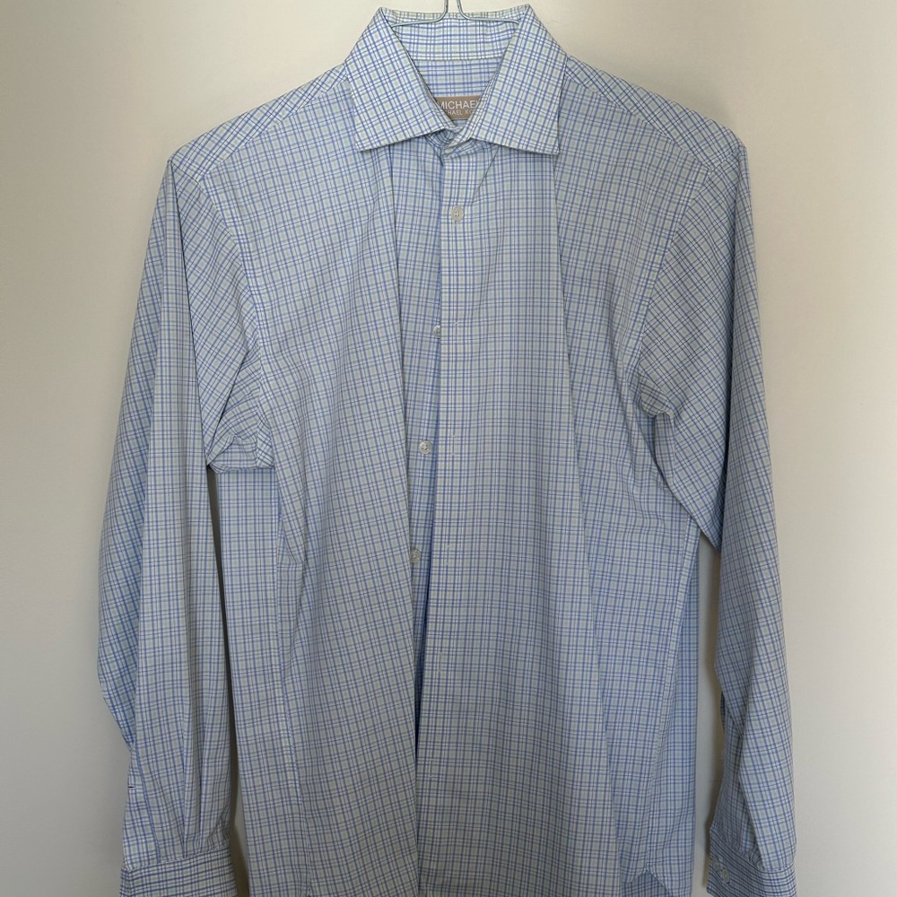 Michael Kors men’s dress shirt slim fit 15 32/33 blue green checkered pattern